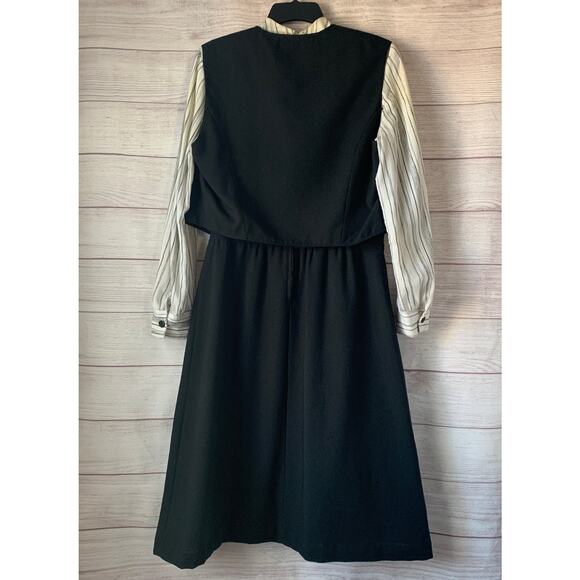 Vintage Ms. Sugar Striped Midi Dress Outfit with Vest and Tie Neck - Picture 5 of 16